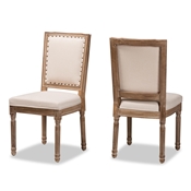 Baxton Studio Louane Traditional French Inspired Beige Fabric Upholstered and Antique Brown Finished Wood 2-Piece Dining Chair Set Baxton Studio restaurant furniture, hotel furniture, commercial furniture, wholesale dining room furniture, wholesale dining chairs, classic dining chairs